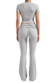 Women's 2 Piece Lounge Outfits Slim Short Sleeve Tops Low Rise Flare Leggings Sets Yoga Sweatsuit